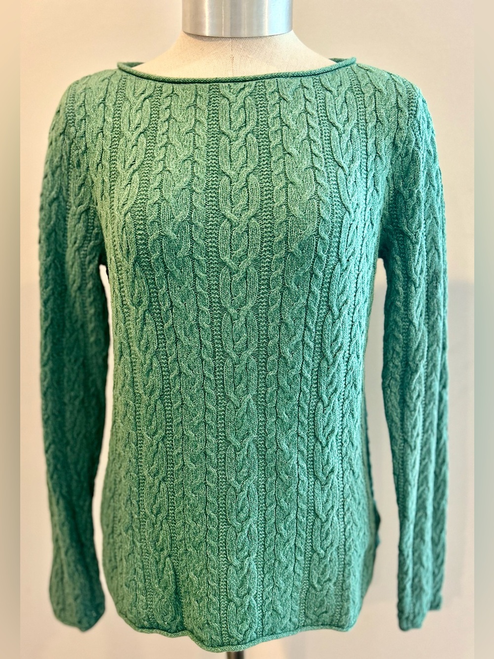 Lauren Ralph Lauren – Women’s L – Green 100% Cotton Cable Knit Boatneck Sweater